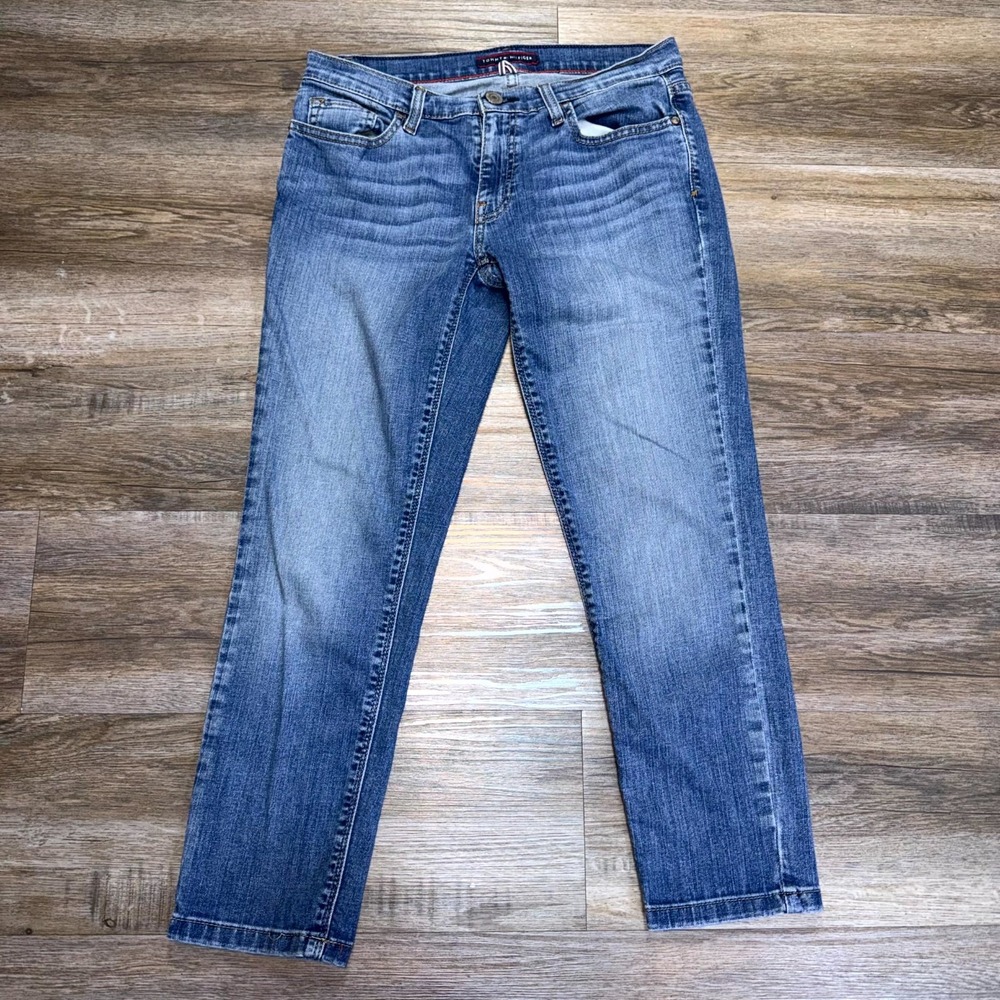 Tommy Hilfiger Cropped Jeans Womens 2 Blue Whiskered Denim Cotton Medium-Wash